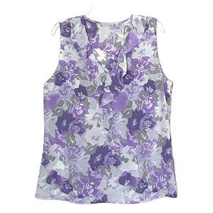 Halogen Sleeveless Silk Purple Floral Blouse Size XL